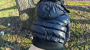 tight leather pants no panties and a wet surprise in my car a steamy blowjob outdoors followed by a rough forest fuc