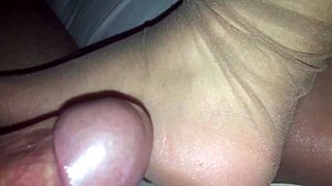 Wife Masturbates with Nylon Socks and Pantyhose for Cumshot