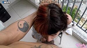 Pretty Teen Gets Her Ass Creampied By Husband's Big Black Cock After Breakfast On Balcony