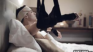 Dirty Stepmom Helps Big Cock Stepson With Her Hands!