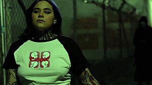 a cute goth girl with a big ass gets caught by ghost face for rough outdoor sex on halloween