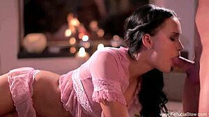 my cute brunette girlfriend performs superior blowjob in casual setting