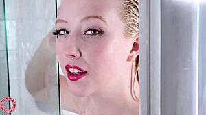 i watch green eyes blonde samantha rone fuck her dildo in shower