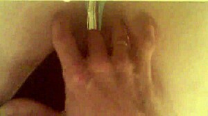 Big clit pussy masturbates in bathroom!