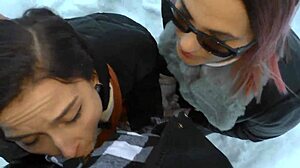 Two Hot Teens Deepthroat Cock Outdoor For Cumshot