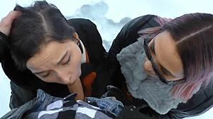 Two Hot Teens Deepthroat Cock Outdoor For Cumshot