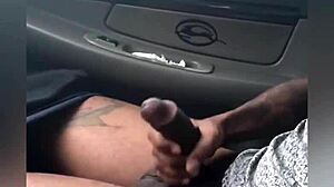 In my car I was horny jacking my big pretty dick and busted a load