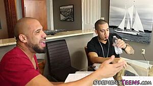 Young girl enjoys subtle domination by two cocks