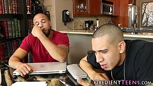 Young girl enjoys subtle domination by two cocks