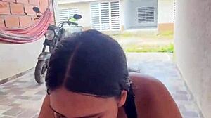 horny colombian housewife pulls boyfriend's penis on the street and sucks it