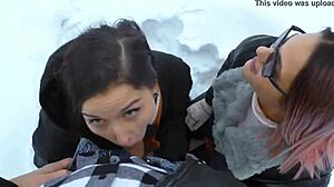 Two Hot Teens Deepthroat Cock Outdoor For Cumshot