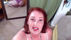 redhead lady cums in her panties while showing her big ass and tits