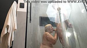 I left my cell phone hidden in the bathroom to film my hot aunt with her boyfriend! She has long hair and blue eyes in amateur action.