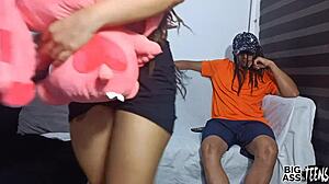 College teen on sofa with uncle