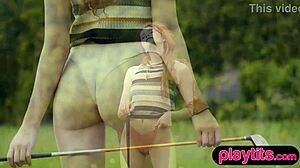 Redhead Latvian milf golfer strips petite body on course