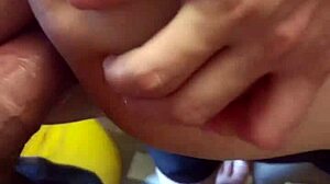 Cousin fucks my ass roughly, leaving creampie while I wash clothes, feeling intense pleasure