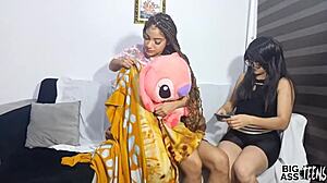 College teen on sofa with uncle