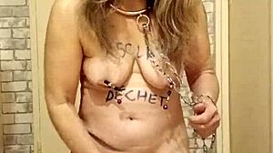 i'm a milf slave, spanking myself bent over for orgasm.