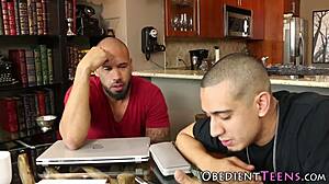 Young girl enjoys subtle domination by two cocks