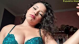 old latina in lingerie guides cuckold handjob from afar