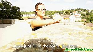 Real babe pulled aside for flashing tits and pussy on camera