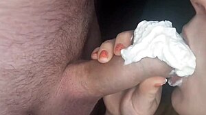 Nanami takes a big dick with whipped cream in her mouth.