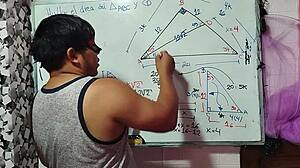 Asian Nerd Student Calculates X in Sexual Mathematical Triangle with Teacher