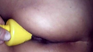 Watch my wife ride this big dildo to orgasm, her vagina dripping