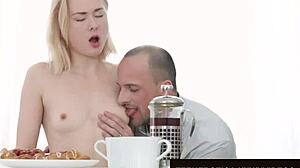 Small Breasted Blonde Teen Gives Blowjob And Gets Her Pussy Drilled Hard