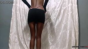 18-year-old ebony teen gets fucked hard with toys in her tight skirt