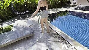 hot babe takes a swim and gets my cock poolside