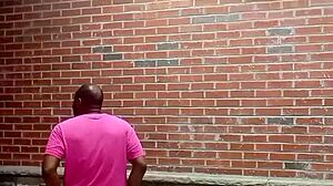 A private strip tease for free while faced backwards in 70 degree weather