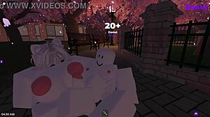 In Roblox, a guy fucks a girl in the park, exploring virtual sex