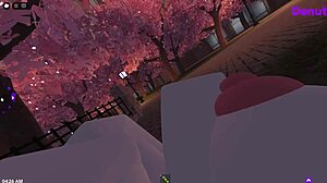 In Roblox, a guy fucks a girl in the park, exploring virtual sex