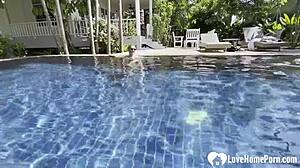 hot babe takes a swim and gets my cock poolside
