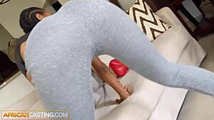 Ebony big ass shakes for camera while sucking monster cock deepthroat. She bends over for face fucking and blowjob like rent is due.