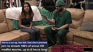 aria nicole in latex at the hospital, examining her big tits with toys