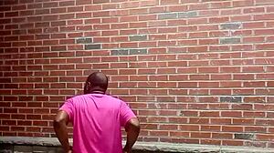 A private strip tease for free while faced backwards in 70 degree weather