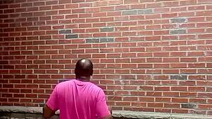 A private strip tease for free while faced backwards in 70 degree weather