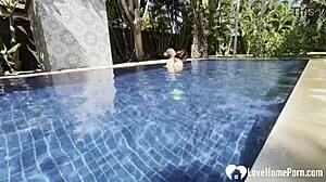 hot babe takes a swim and gets my cock poolside