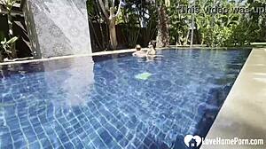 hot babe takes a swim and gets my cock poolside