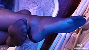 sexy goddess in BLACK PANTYHOSE teases with FEET