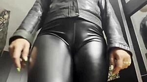 Amateur Latina Stepmom Shows Cameltoe in Leather Fetish POV