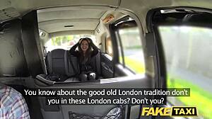 Fake Taxi Driver Gives Brunette Passenger Facial Cumshot