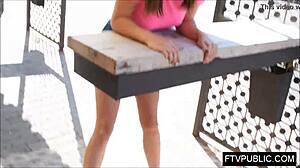 Flexible Teen Gymnast Flashes Upskirt In Public Outdoors