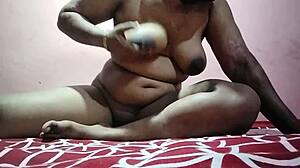 Fat girlfriend milks huge saggy tits