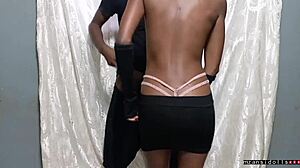 18-year-old ebony teen gets fucked hard with toys in her tight skirt