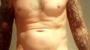 Amateur bathes naked with big cock in public