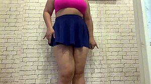 Hot shaved stepsister without panties masturbates to powerful orgasm