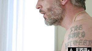 up close - natural beauty dharma jones makes dilf mike mancini cum on her ass during raw sex